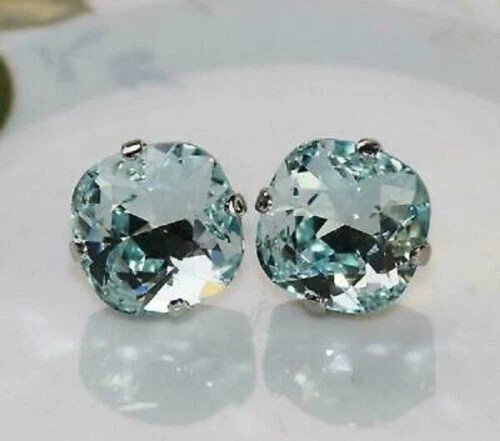 2Ct Cushion Cut Aquamarine Women’s Push Back Stud Earrings 14K White Gold Finish