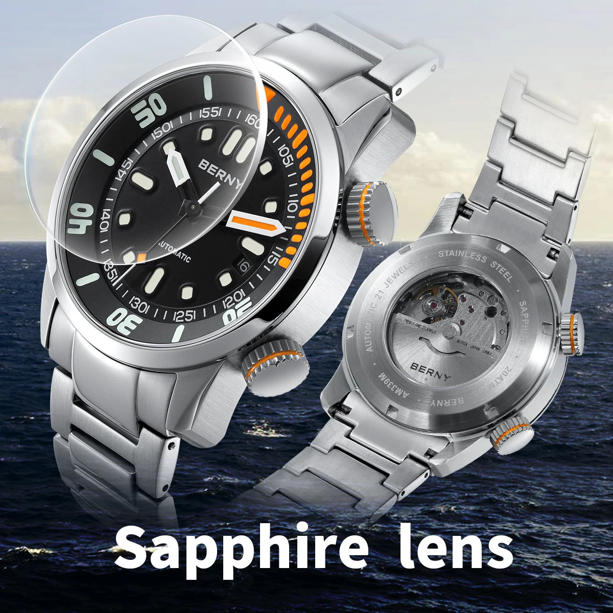 200m Automatic Dive Watch for Men Super Luminous 20ATM Sapphire Glass Swim Sport