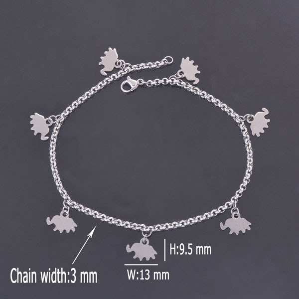 Stainless Steel Elephant Charm bracelet 7.9 in (20 cm)
