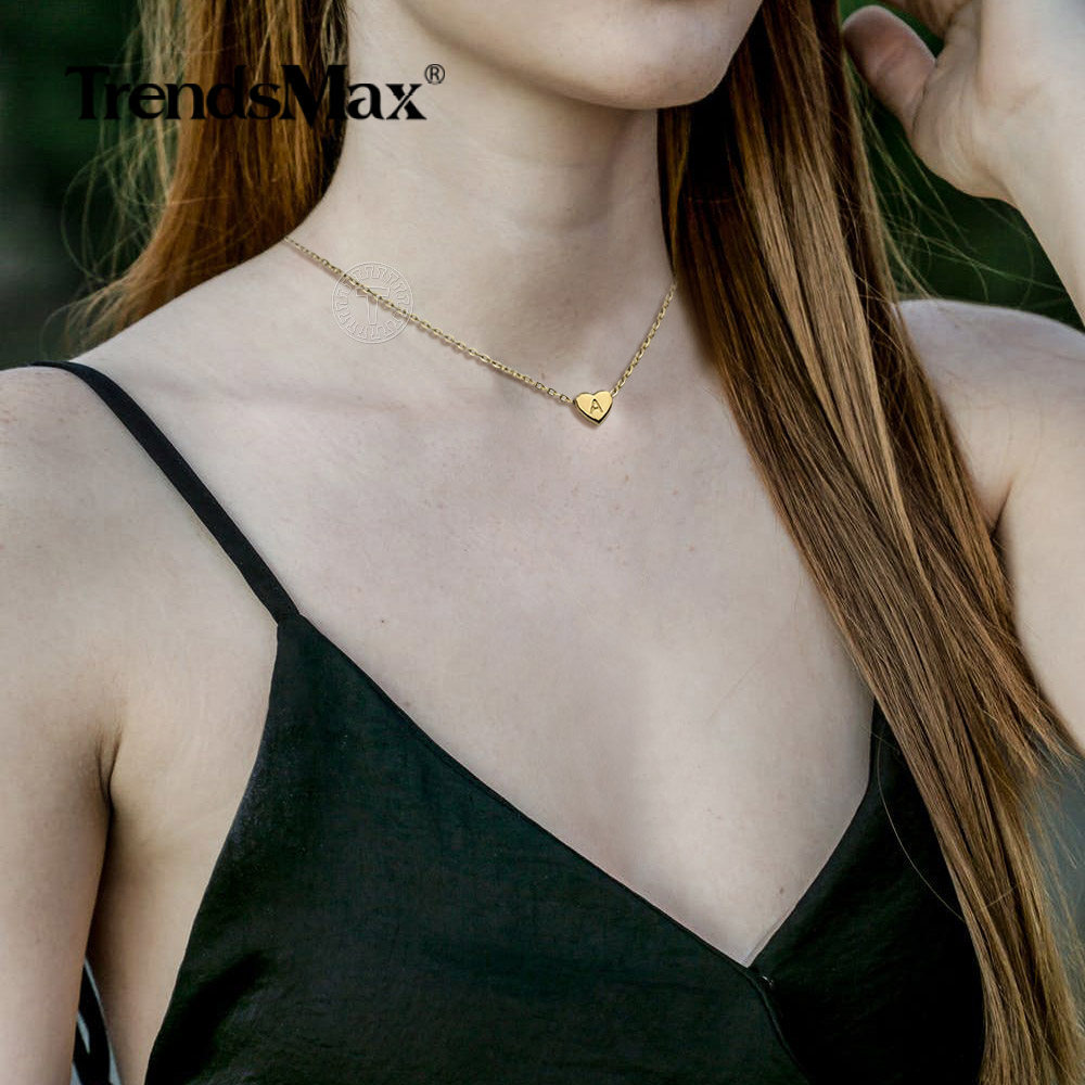 Dainty Gold Plated Heart Initial Letter Pendant Necklace for Girls Kids Jewelry