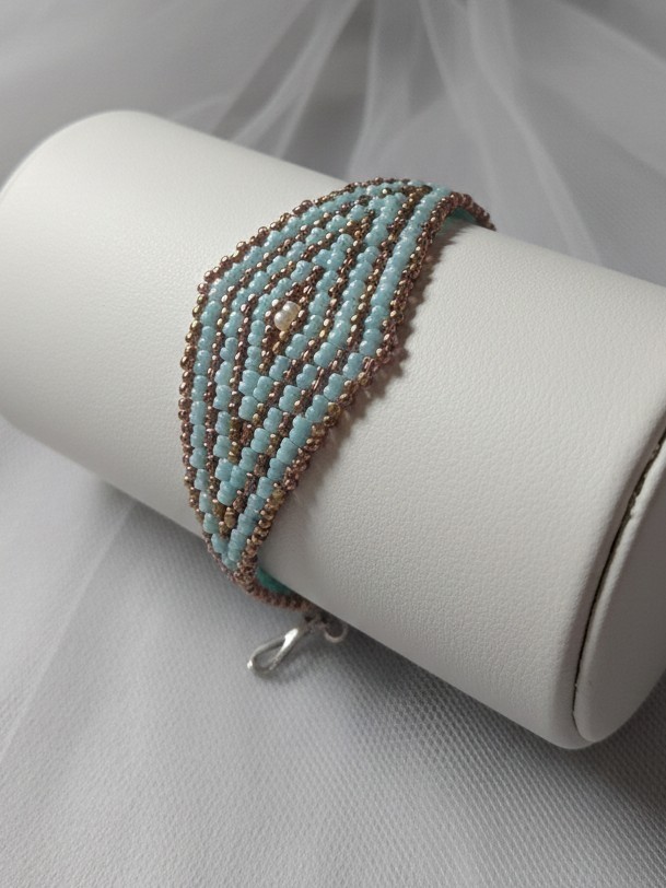 Ethnic Native American Geometric Handcrafted Bracelet Blue Brown Gold