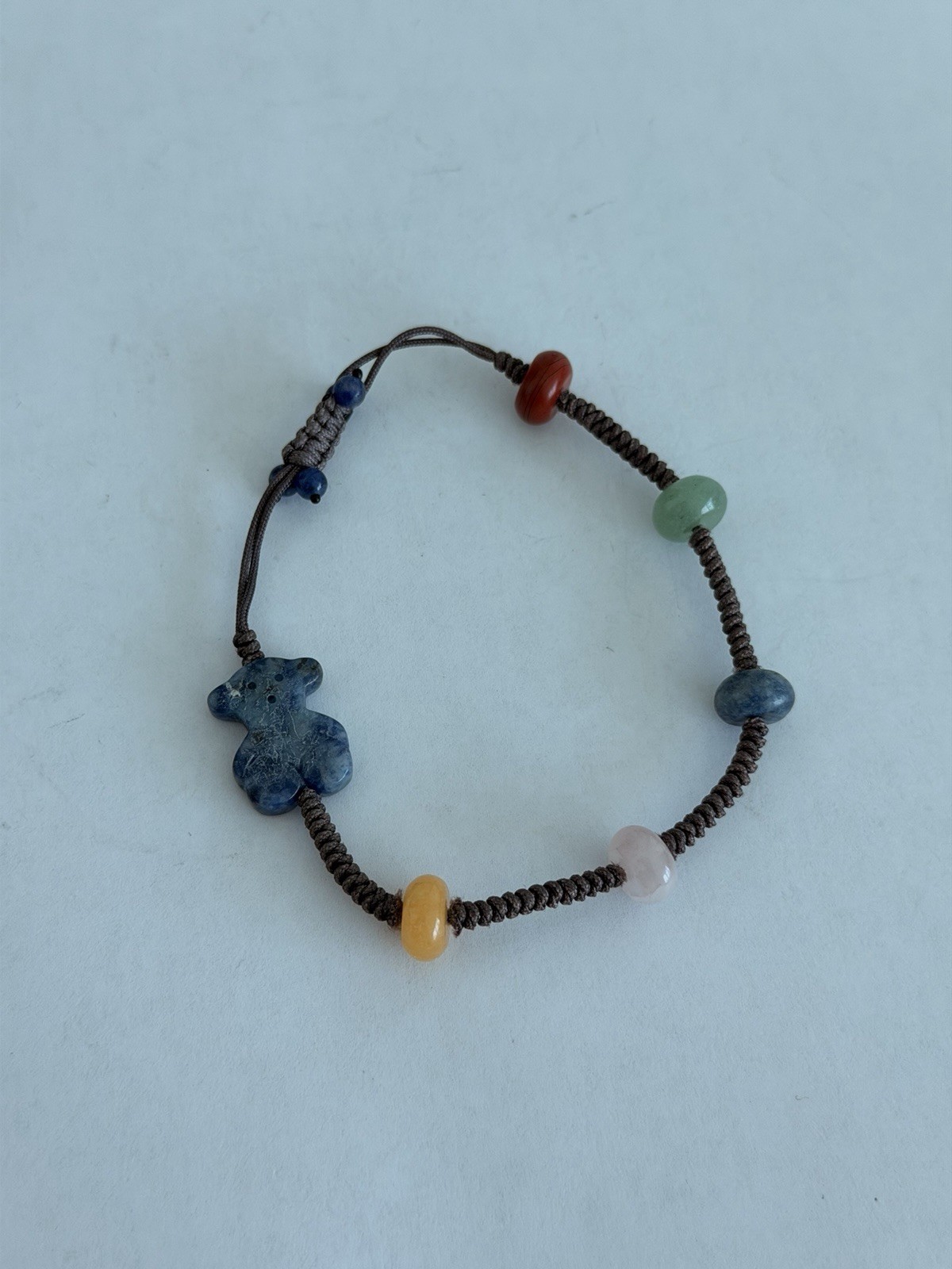 TOUS Adjustable Cord Beaded Bracelet with Multicolor Stones & Teddy Bear