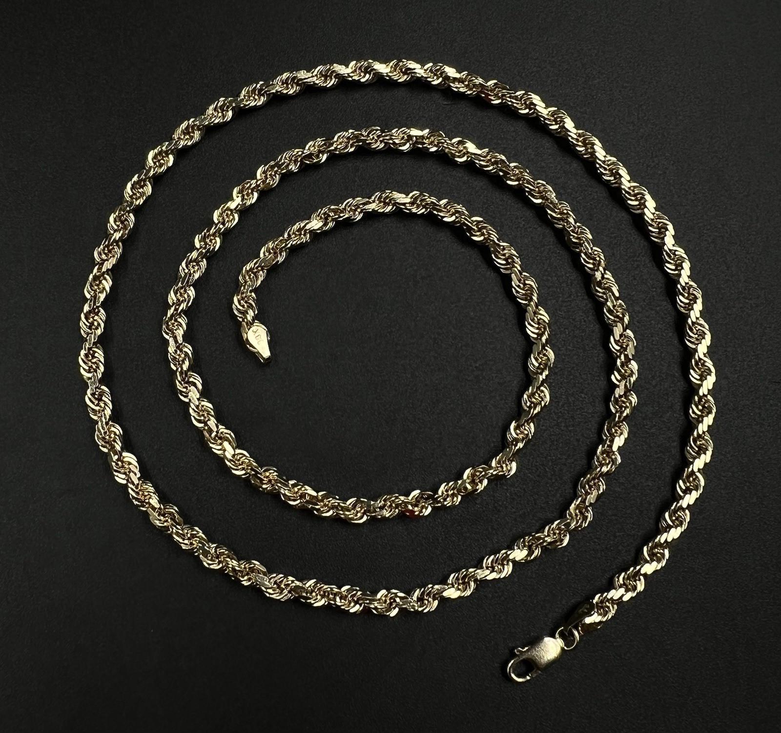 24” 14K Solid Yellow Gold Diamond Cut Rope Chain | 31.43g | 4mm | Lobster Clasp