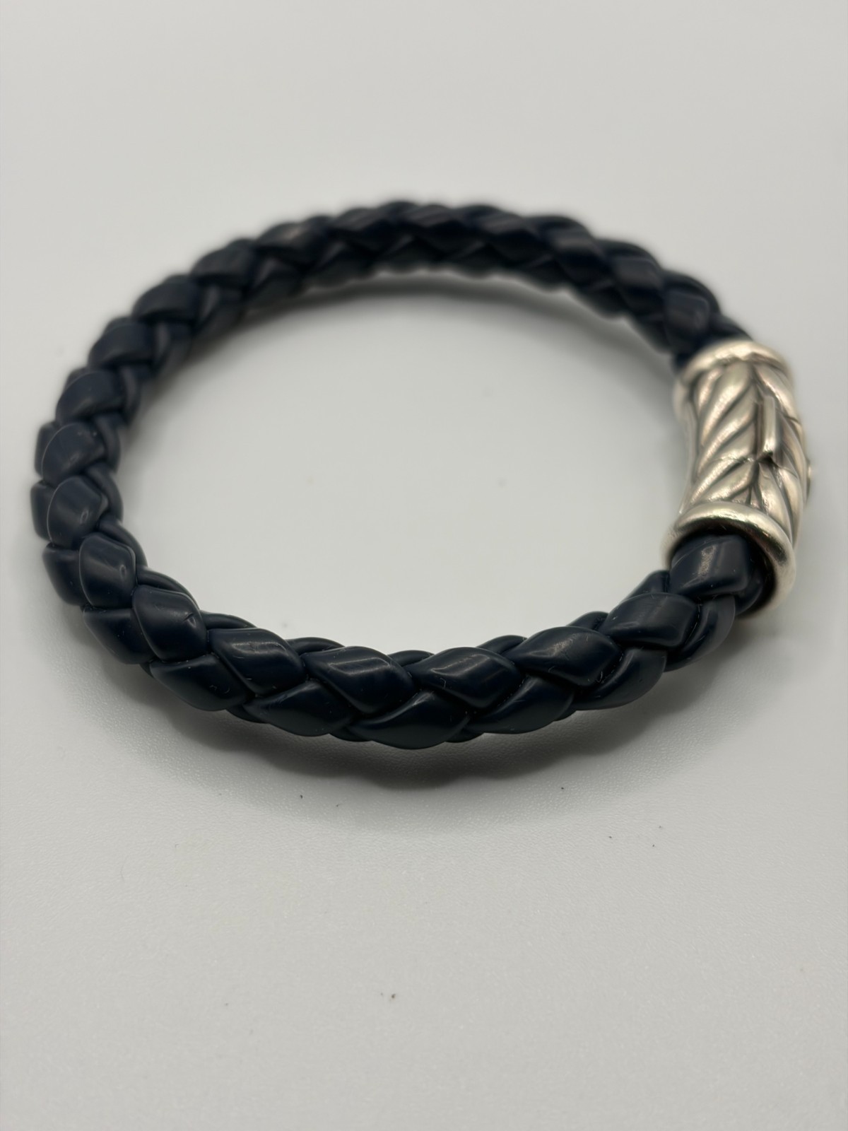 David Yurman Chevron Blue Rubber Sterling Silver Bracelet 7.5″ 8mm