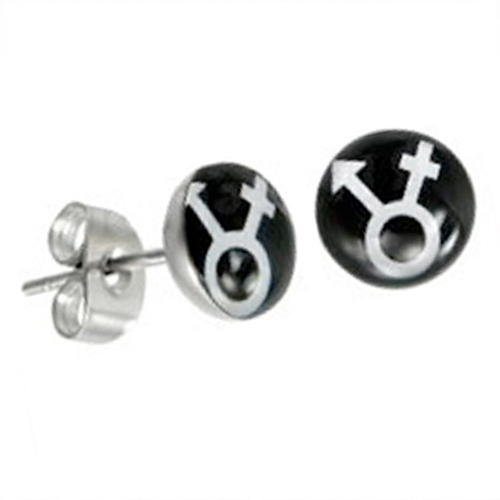 Pride Shack – Transgender Pride – Male Female LGBT Stud Earrings (Black & White)