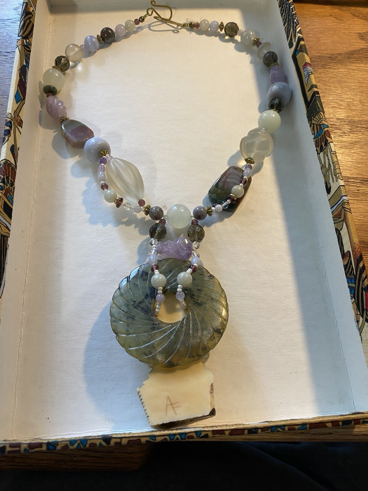 Handcrafted/Handcarved Asian Pendent Necklace W/Asian Beads & Natural Stones