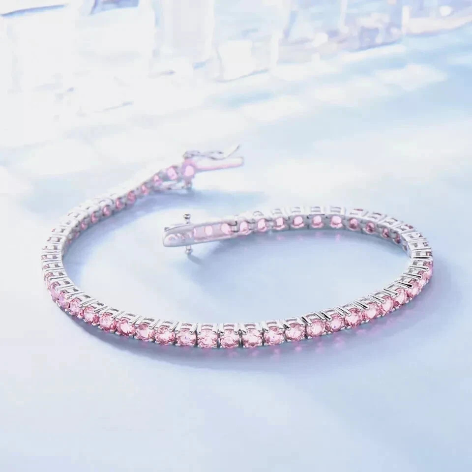 8Ct Round Lab Created Pink Sapphire Tennis Bracelet 14K White Gold Plated 7.5″In