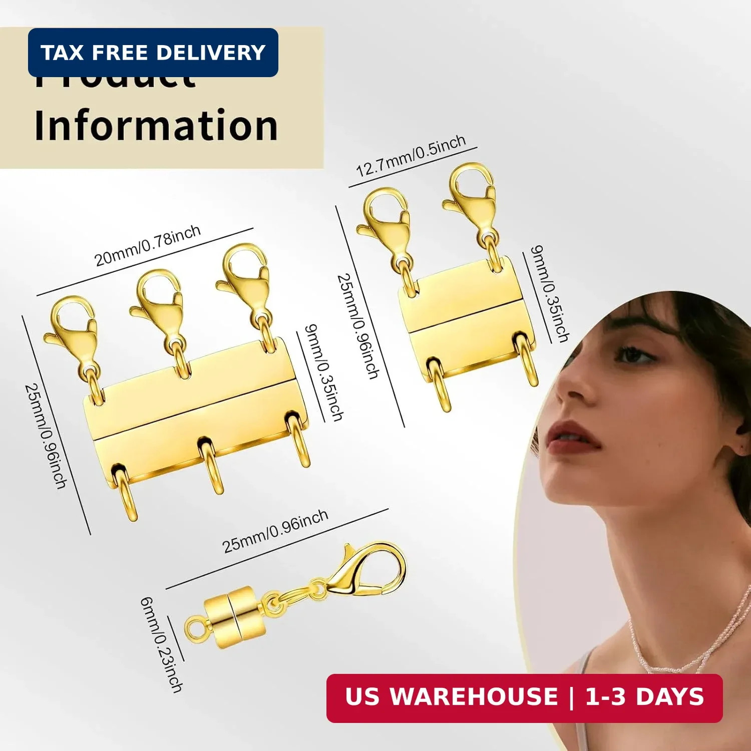 Layering Clasps, 3Pcs Layered 18k Gold Necklaces for Women, Necklace Separator f