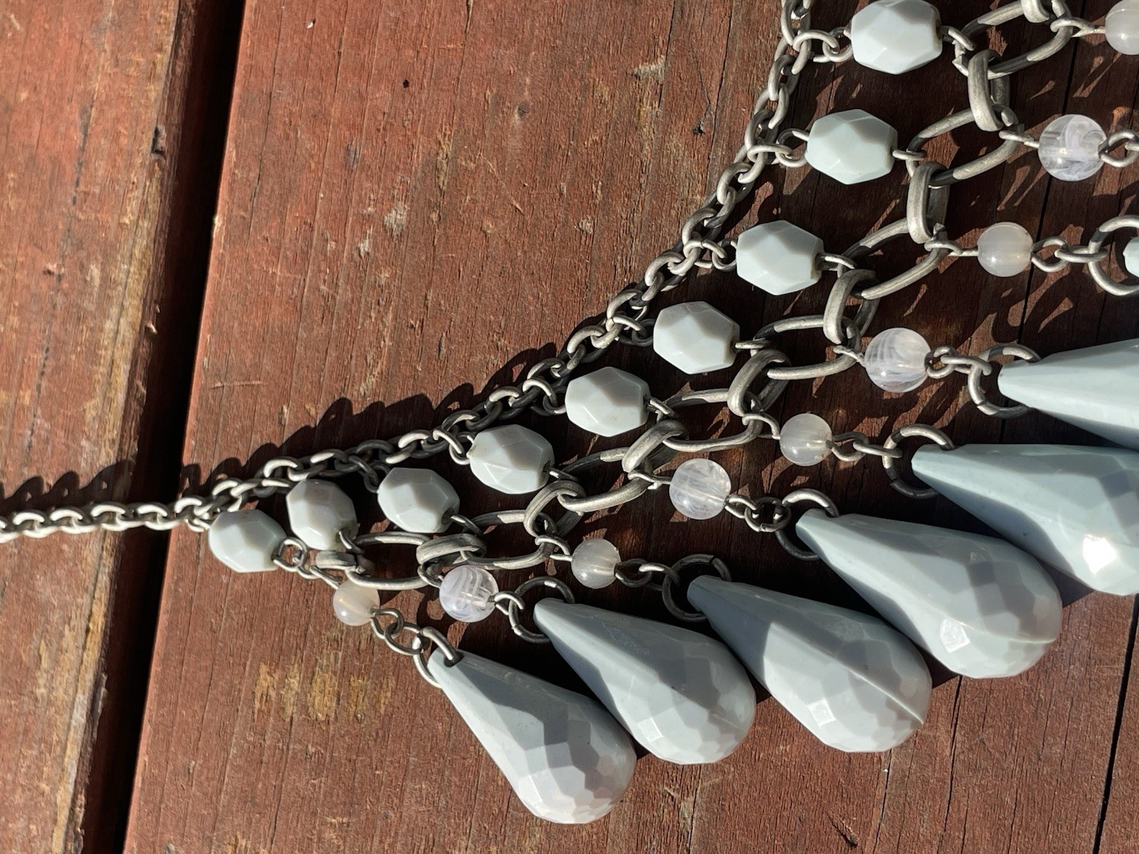 Statement Bib Collar Fringe Necklace Chunky Light Green Beads Adjustable Chain