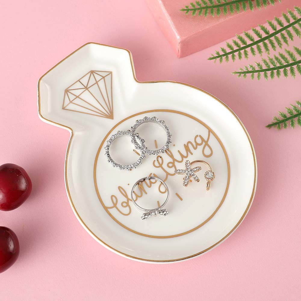 Diamond Ring-Shaped bling bling Engagement Ceramic Trinket Plate and Decorati…