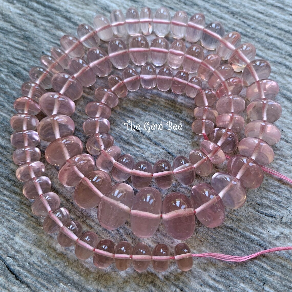 6.3mm-11.5mm Gem Rose Quartz Smooth Rondelle Beads 16″ Strand