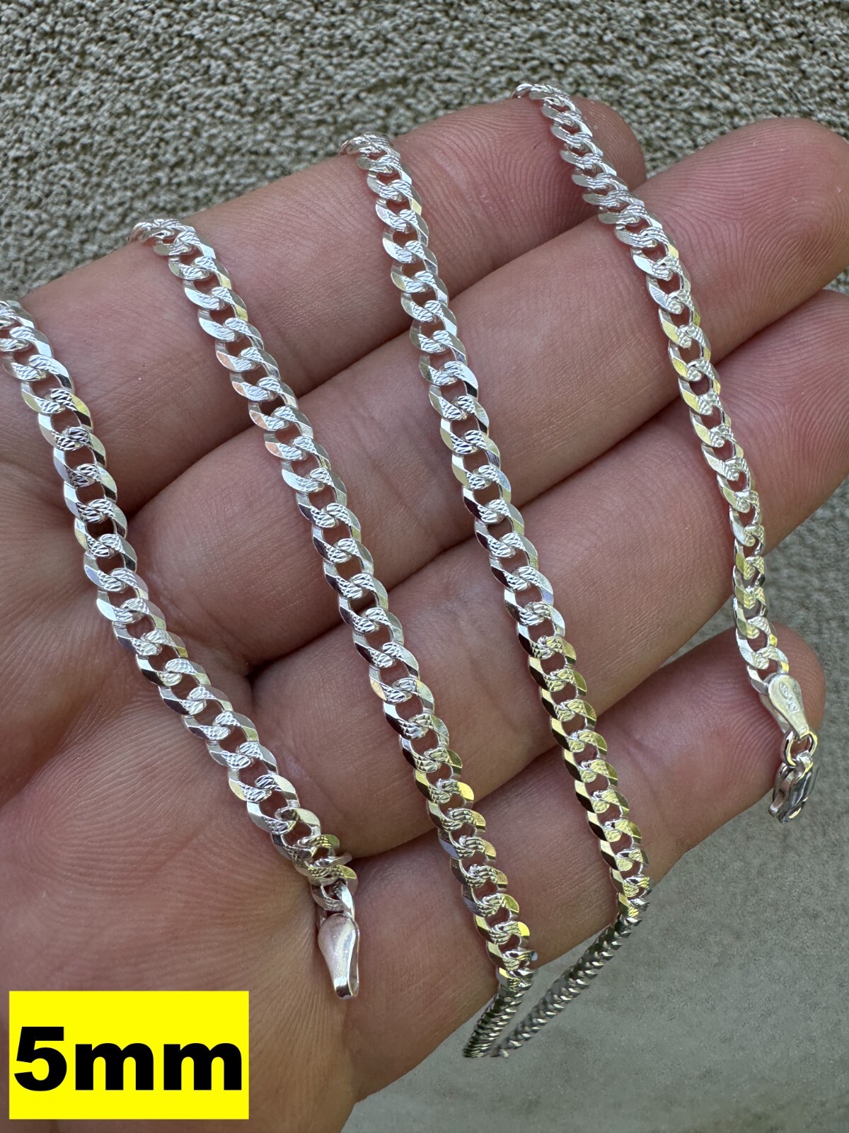 Solid 925 Silver Diamond Cut Flat Miami Curb Cuban Link Chain Necklace 3-11mm