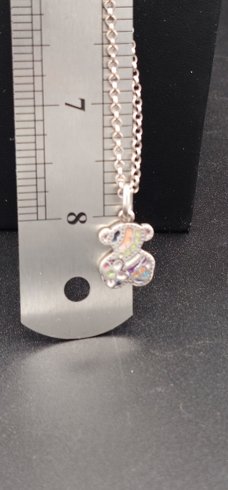 TOUS 925 Sterling Silver Enamel Teddy Bear Pendant Necklace Multicolor Spain