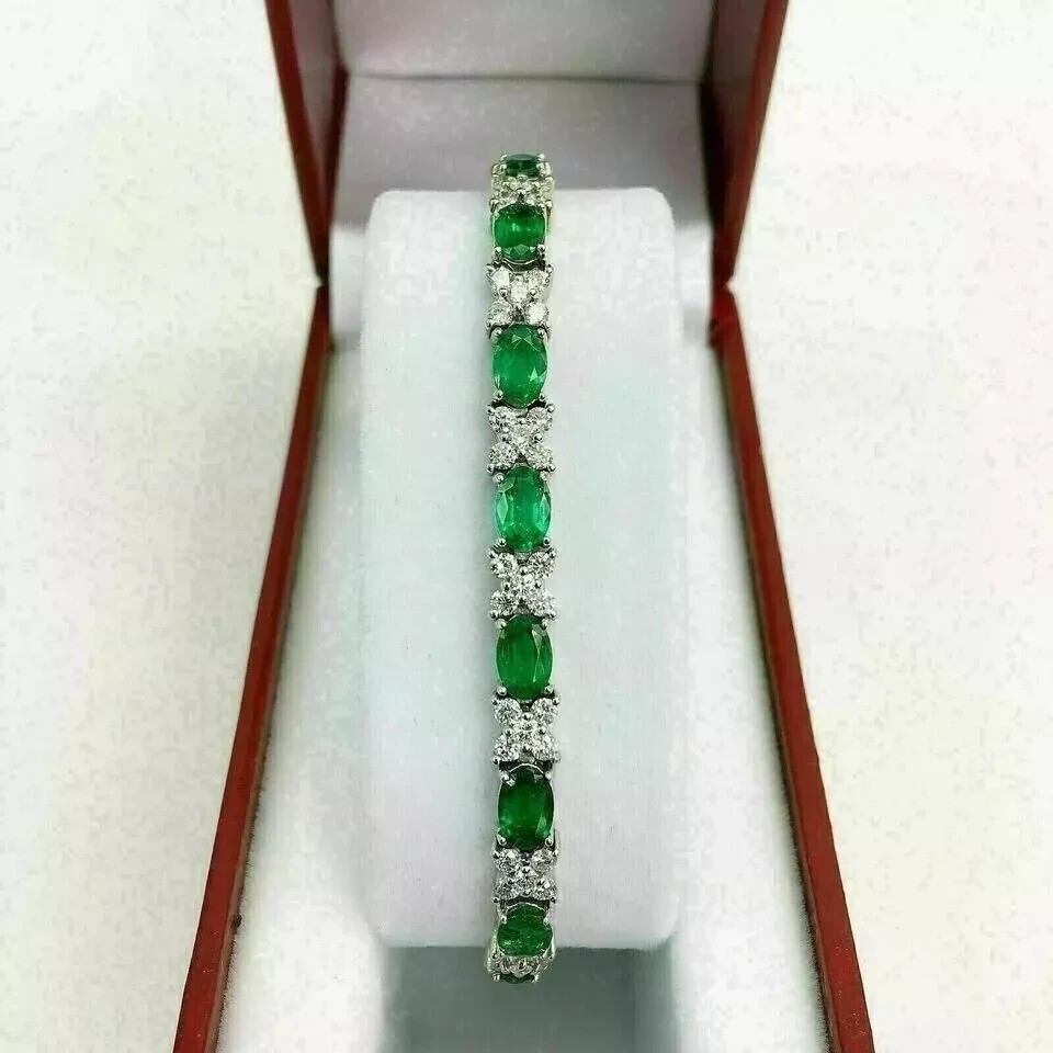 20 Ctw Oval Cut Created Emerald Women’s Tennis Bracelet 14K White Gold Plated