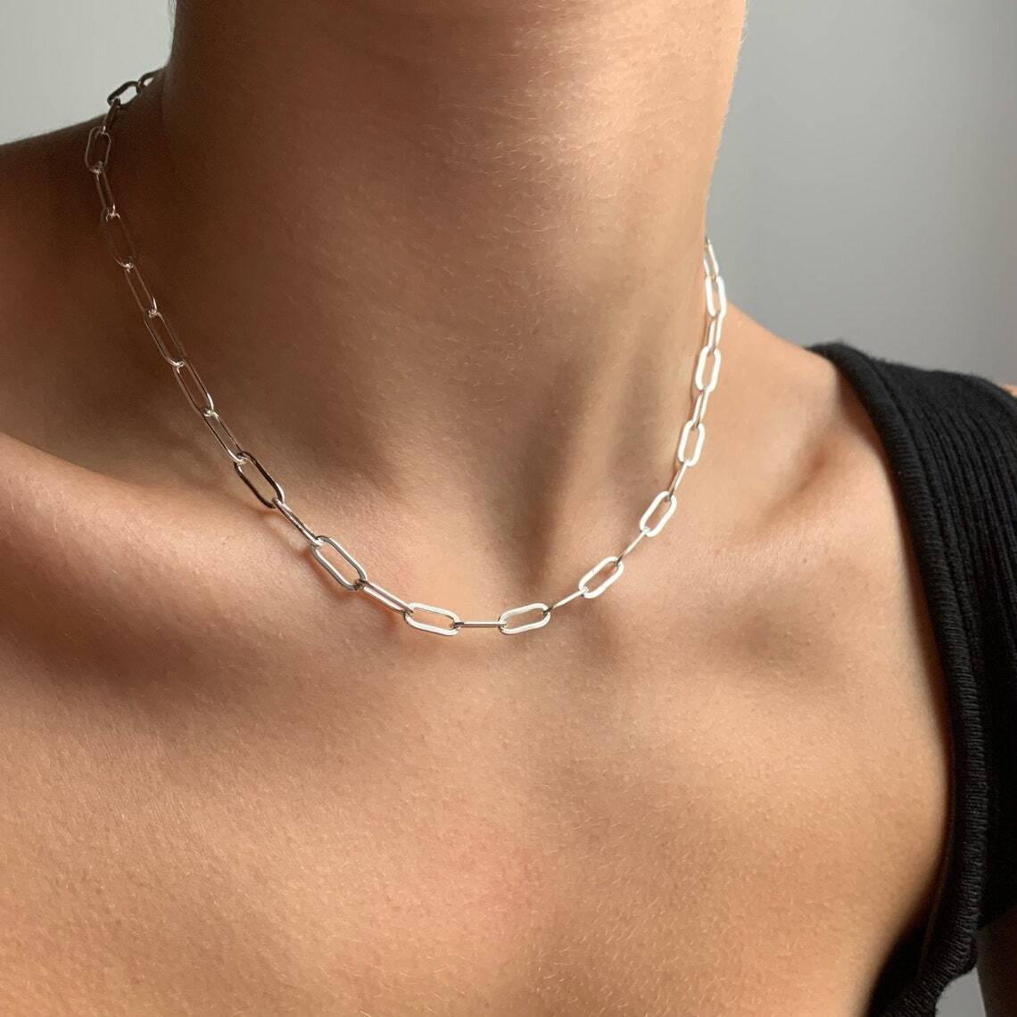 4mm Paperclip Link Chain Necklace Silver 925 Italy, Minimalist, 16”-30”
