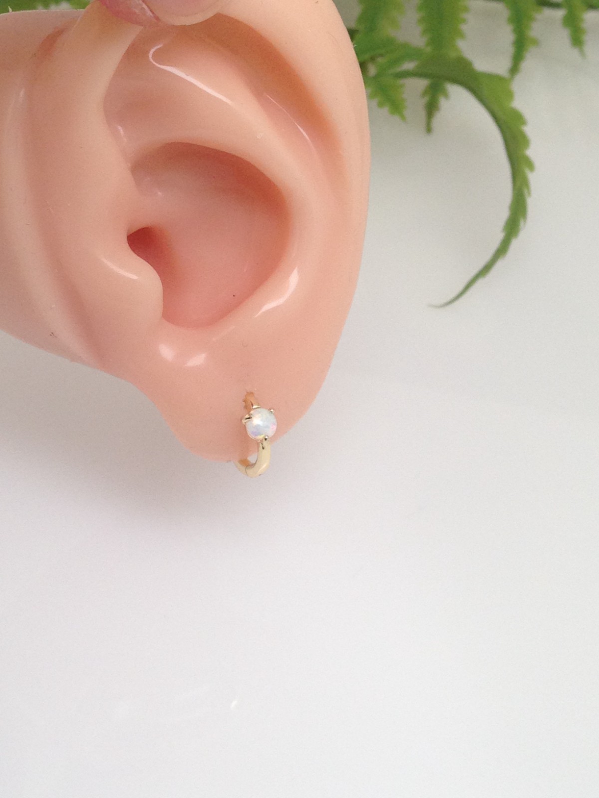 925 Sterling Silver White Opal Huggie Hoop Earrings VERY SMALL 10mm/7.8mm x1mm
