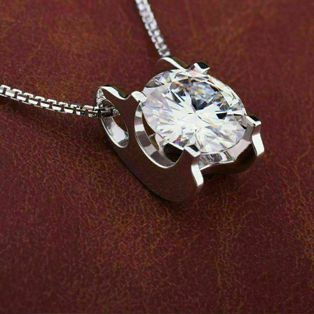 2Ct Round Lab-Created Diamond Solitaire Pendant Necklace 14K White Gold Finish