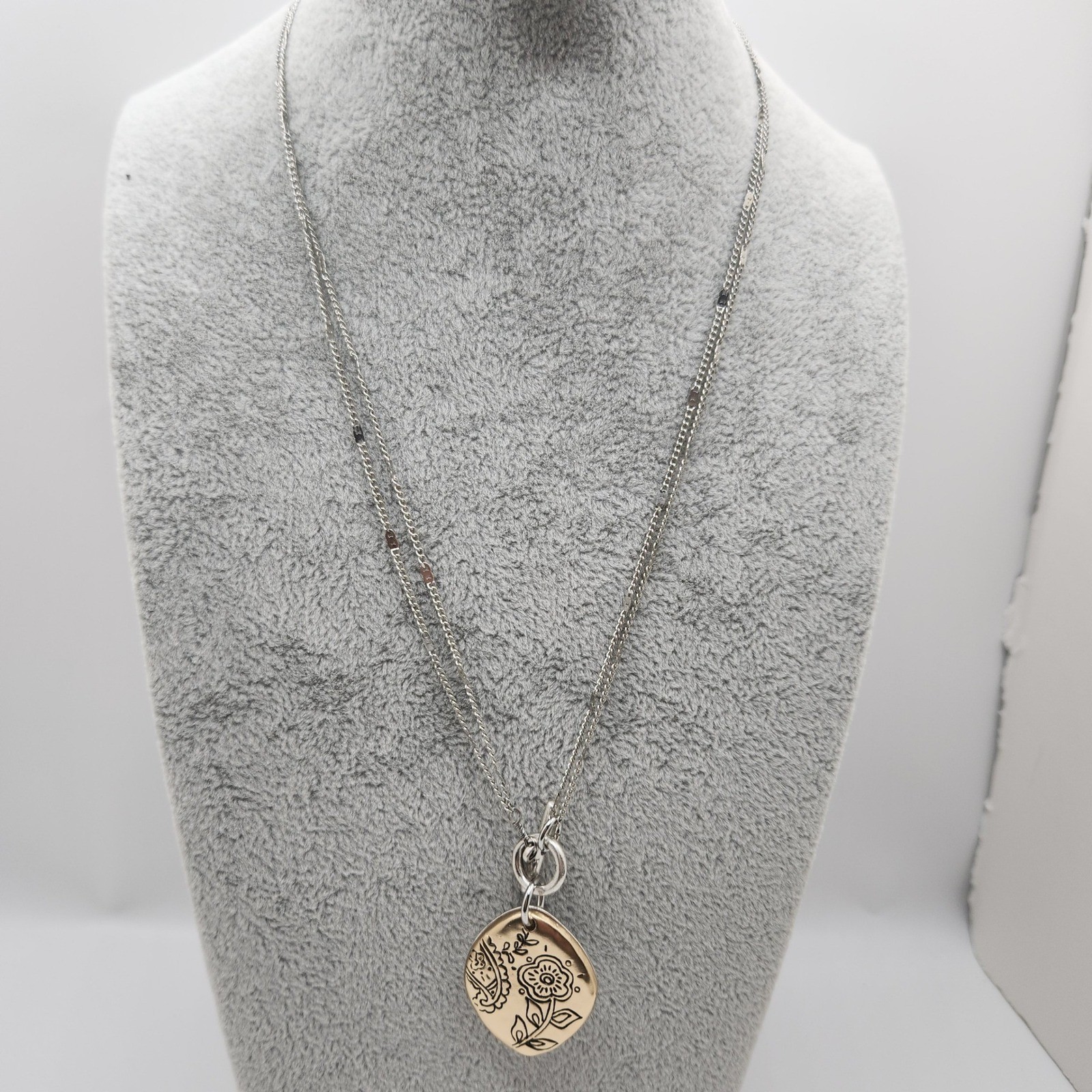 Boho Floral Locket Necklace Reversible Pendant 2 in 1 Necklace by J Jill Dainty