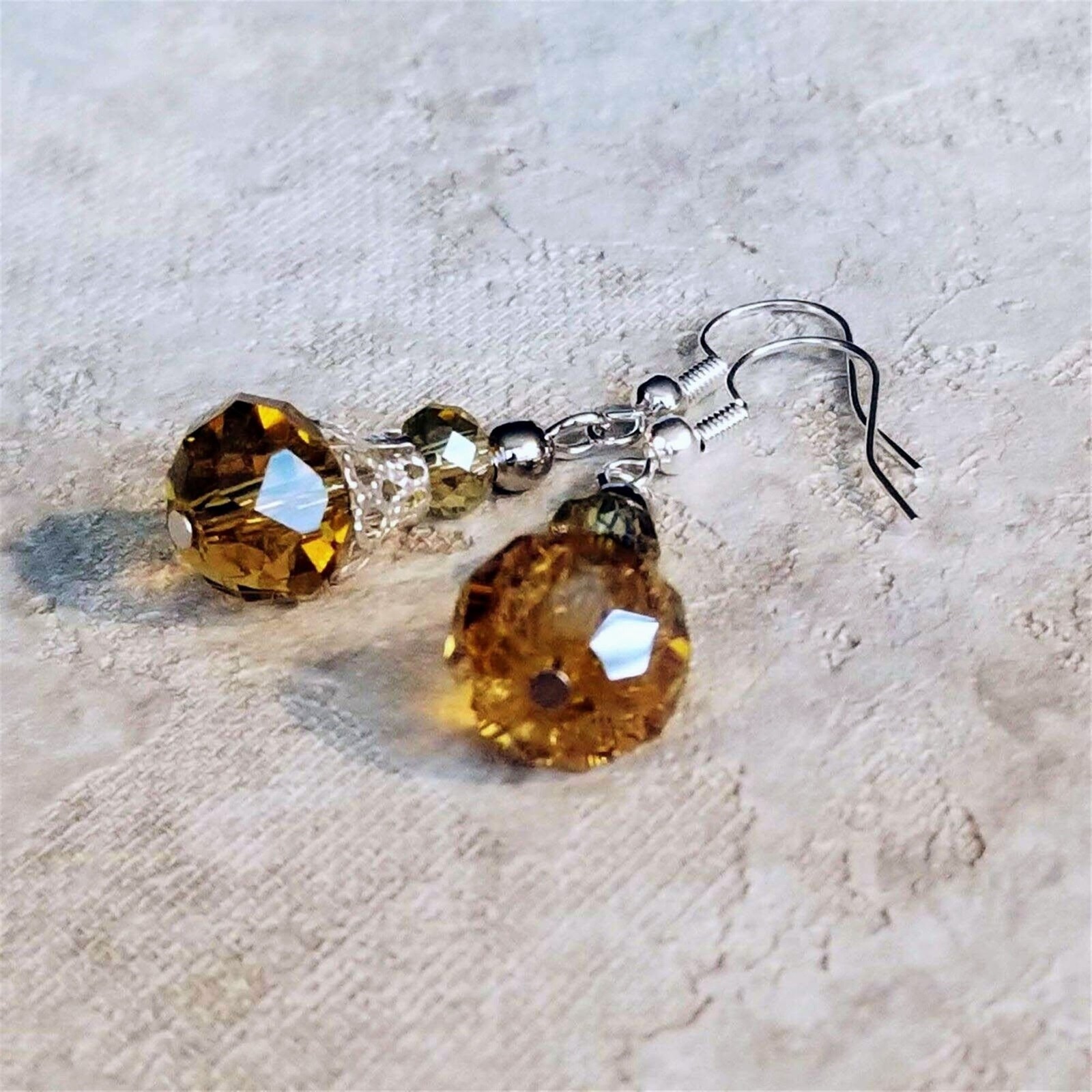Victorian Champagne Crystal Silver Filigree Basket Handcrafted Earrings