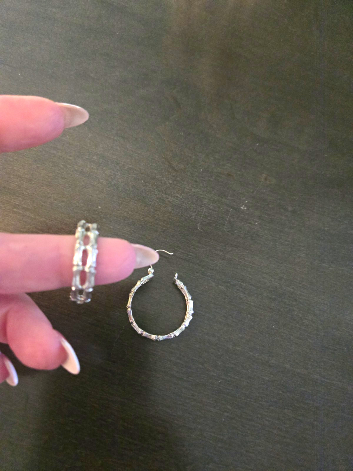 Silver tone textured round hoop dangle earrings fishhook closure