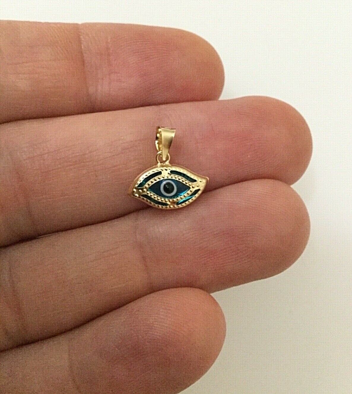 14K SOLID GOLD BLUE EVIL EYE PENDANT/14K ORO PURO DIJE DE OJO DE LA SUERTE-14KP1