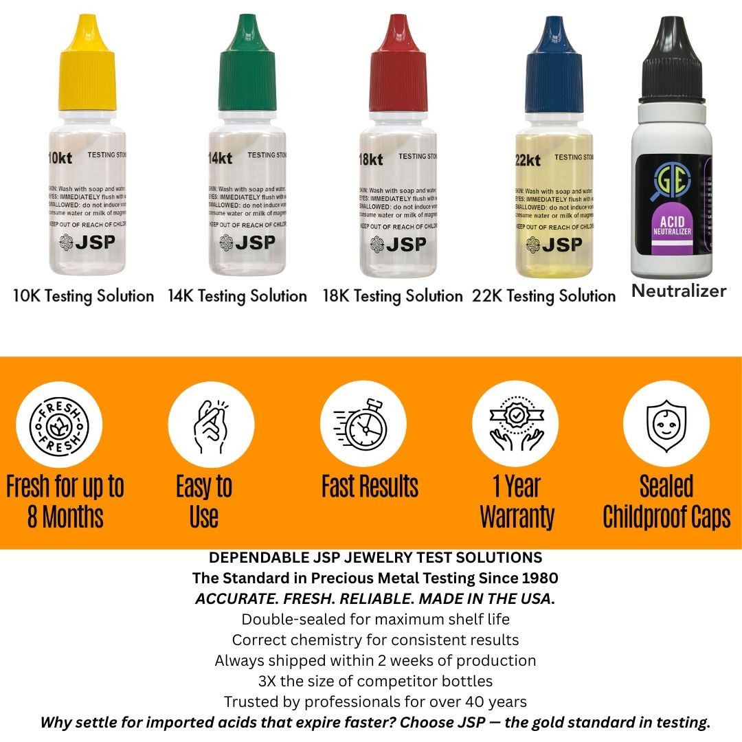 Gold Testing Kit 10K 14K 18K 22K Acids Stone Stannous Chloride Neutralizer