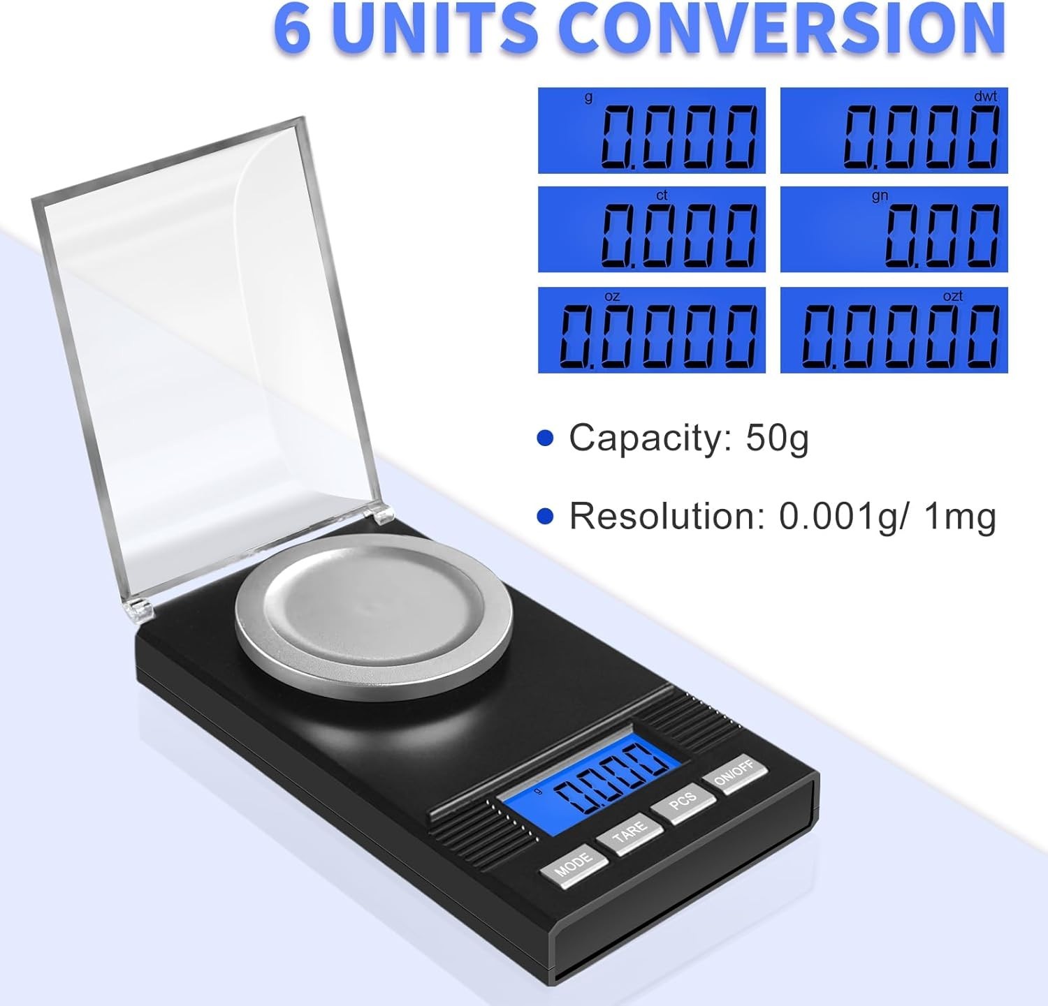 Mini 50g Milligram Scale with Tare Function & Portable Case for Jewelry and More