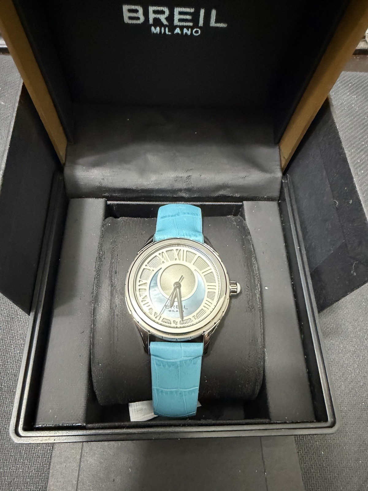Breil Milano MOP Skeleton Dial Turquoise Leather Watch – Brand New