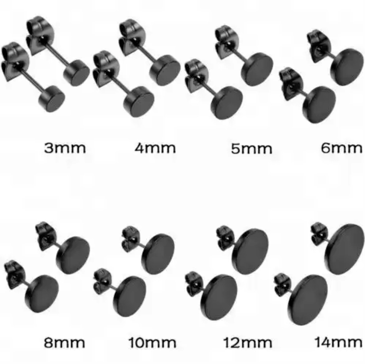 Black Stainless Steel Barbell Ear Studs Punk Rock Earrings 3-12mm mens women’s