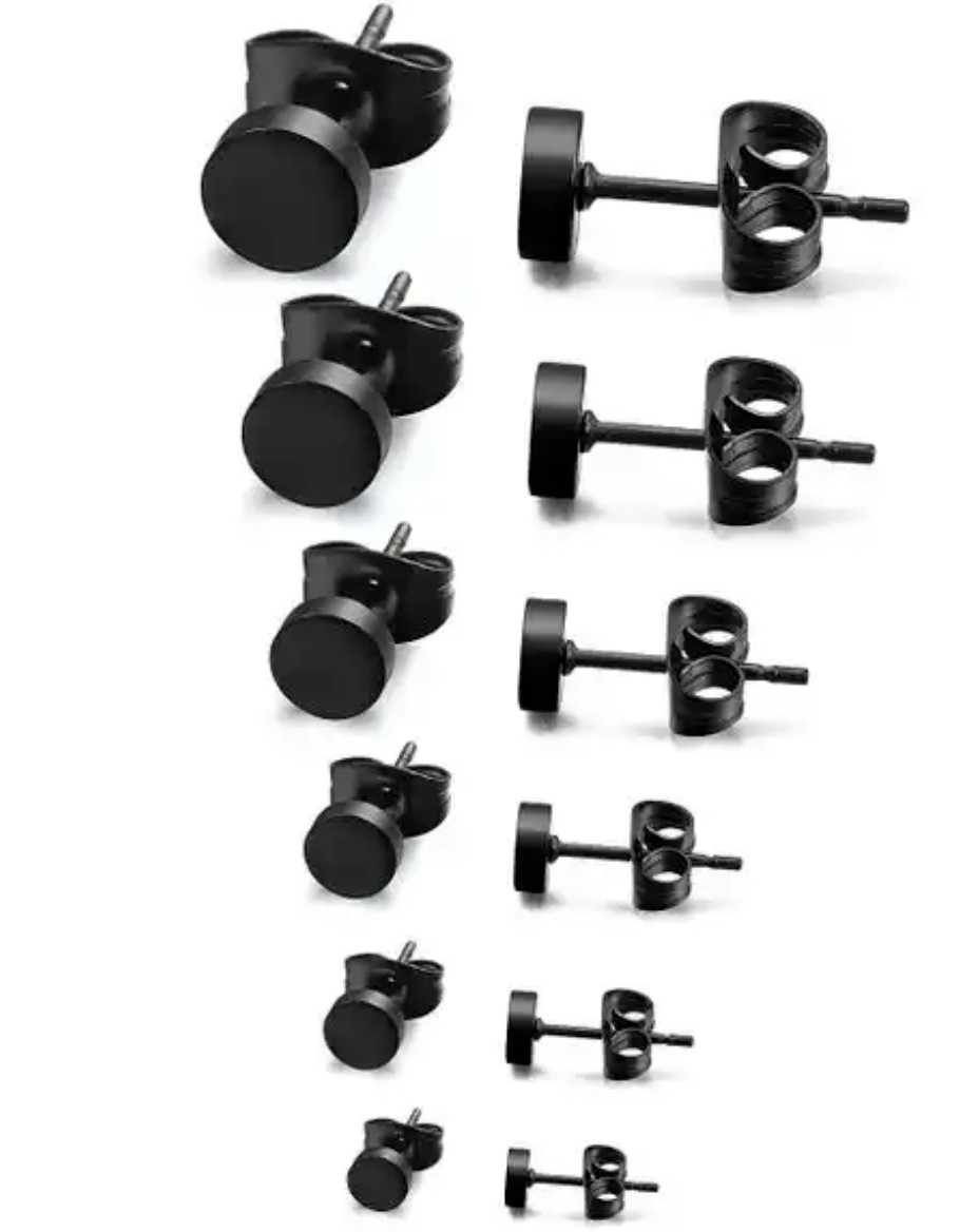 Black Stainless Steel Barbell Ear Studs Punk Rock Earrings 3-12mm mens women’s