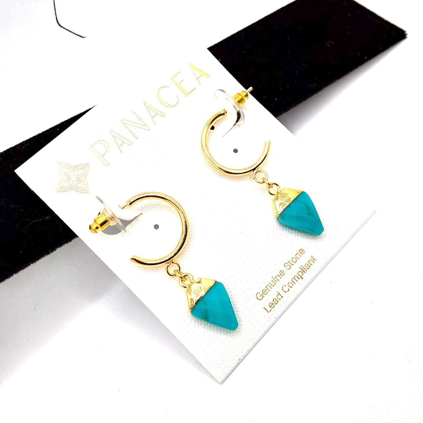 Panacea Elegant Gold-Plated Crescent Hoop Turquoise Drop Pendant Earrings