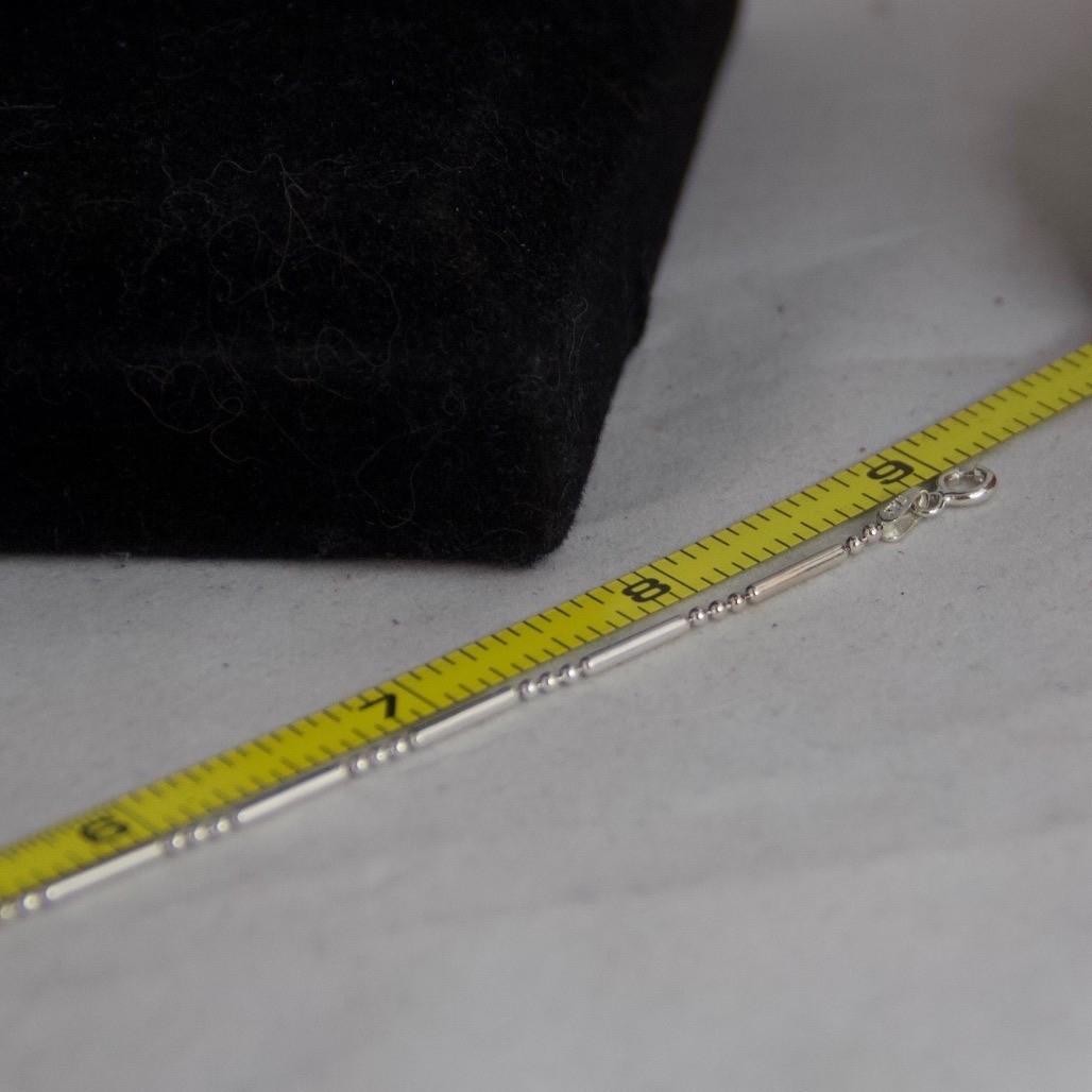 Sterling Silver 925 Bar and Bead Chain Anklet Minimalist 9 Inch Jewelry