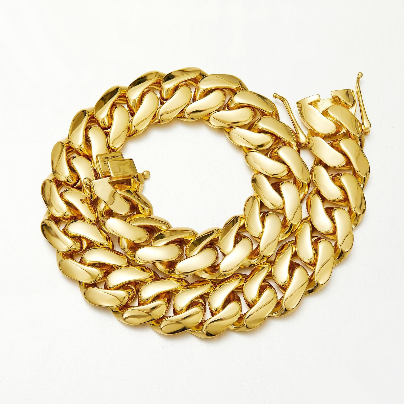 Miami Cuban Link Chain Necklace Bracelet 14K Gold Plated Stainless Steel 12-20MM