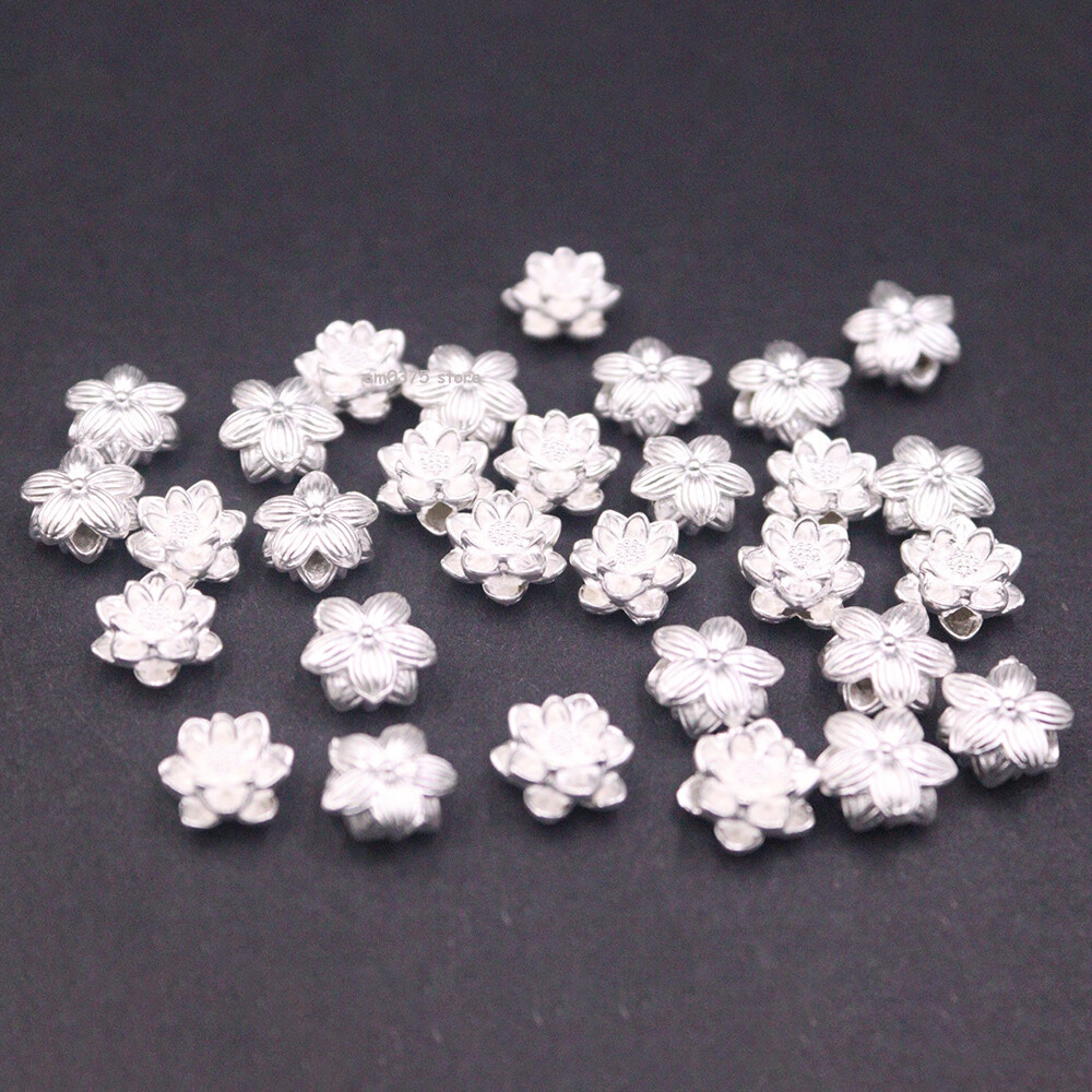 10pcs Pure 999 Fine Silver Lotus Flower Pendant Accessory DIY DIY Bead 8*8mm