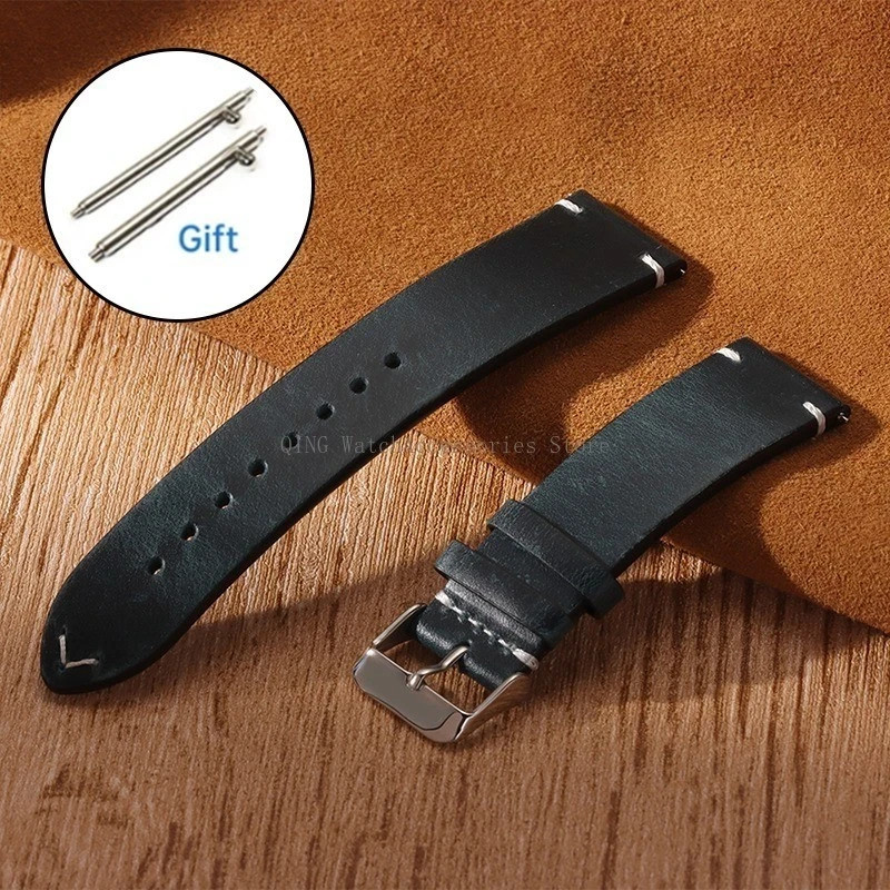 Retro Oil Wax Genuine Leather Watch Band 18 19 20 21 22 24mm Thin Cowhide Strap.