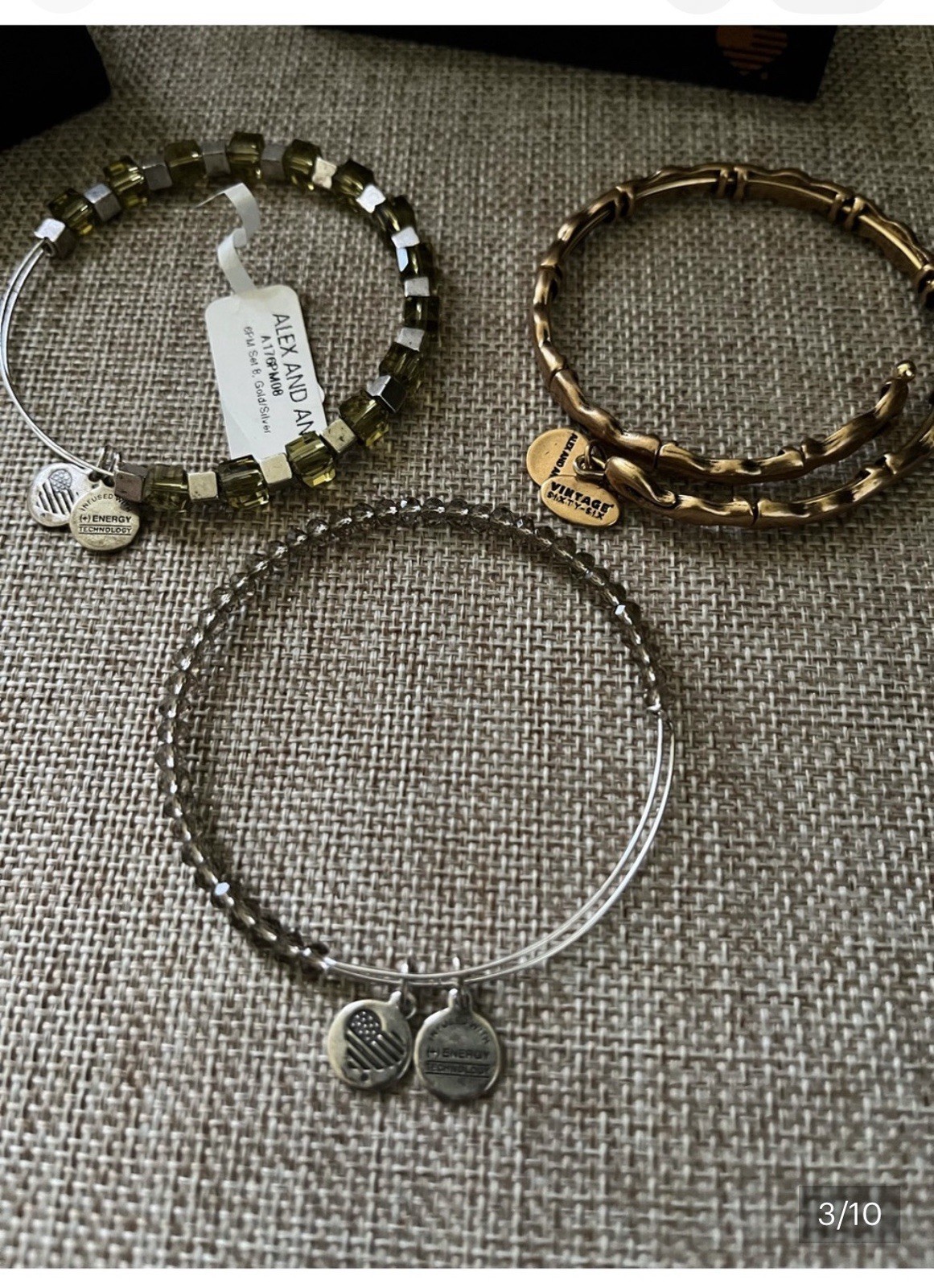 Alex and Ani 3pc Mixed Lot Charm Bangle & Wrap Bracelet Gold/Silver Green Beads