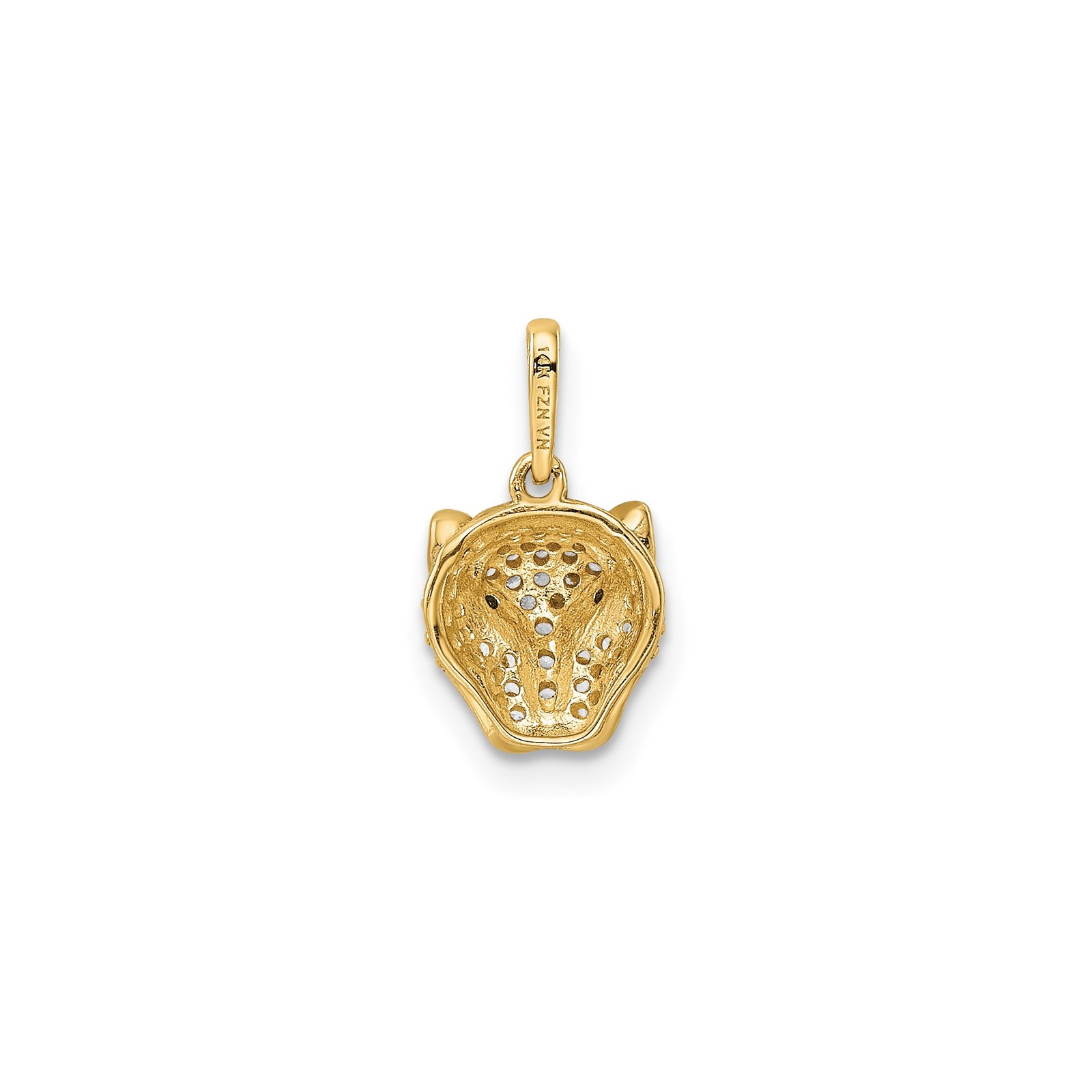14k Yellow Gold Solid Leopard Pendant Charm with White Accent Stones