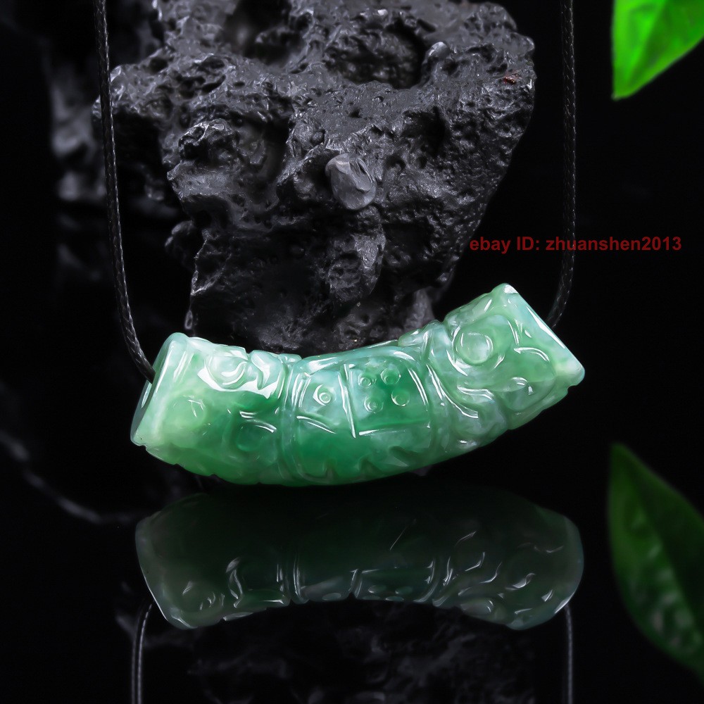 Certified Grade A Green Natural Burma Jade jadeite Carving Luck Pendant Necklace
