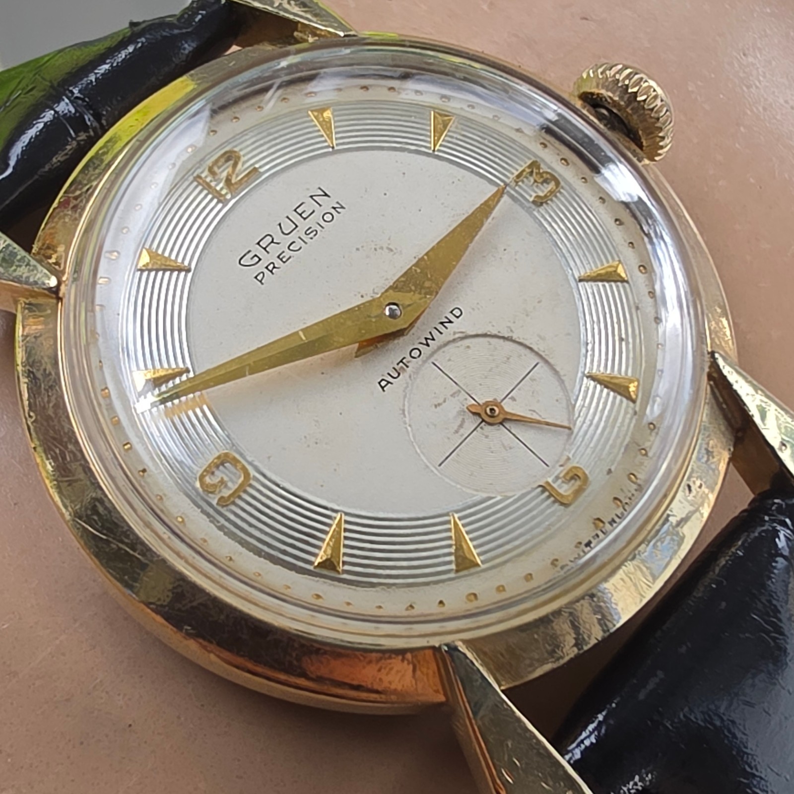Vintage GRUEN men’s automatic watch 480/831 10K GF Concentric-circle dial 1952
