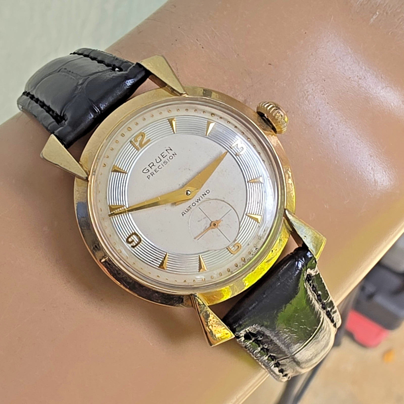 Vintage GRUEN men’s automatic watch 480/831 10K GF Concentric-circle dial 1952