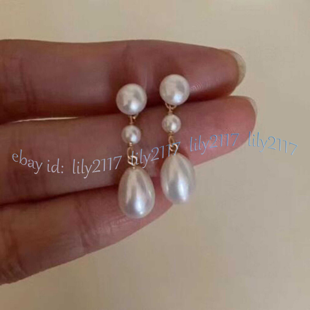 Fashion 7-8mm 11-12mm Natural White Freshwater Pearl Dangle Gold Stud Earrings