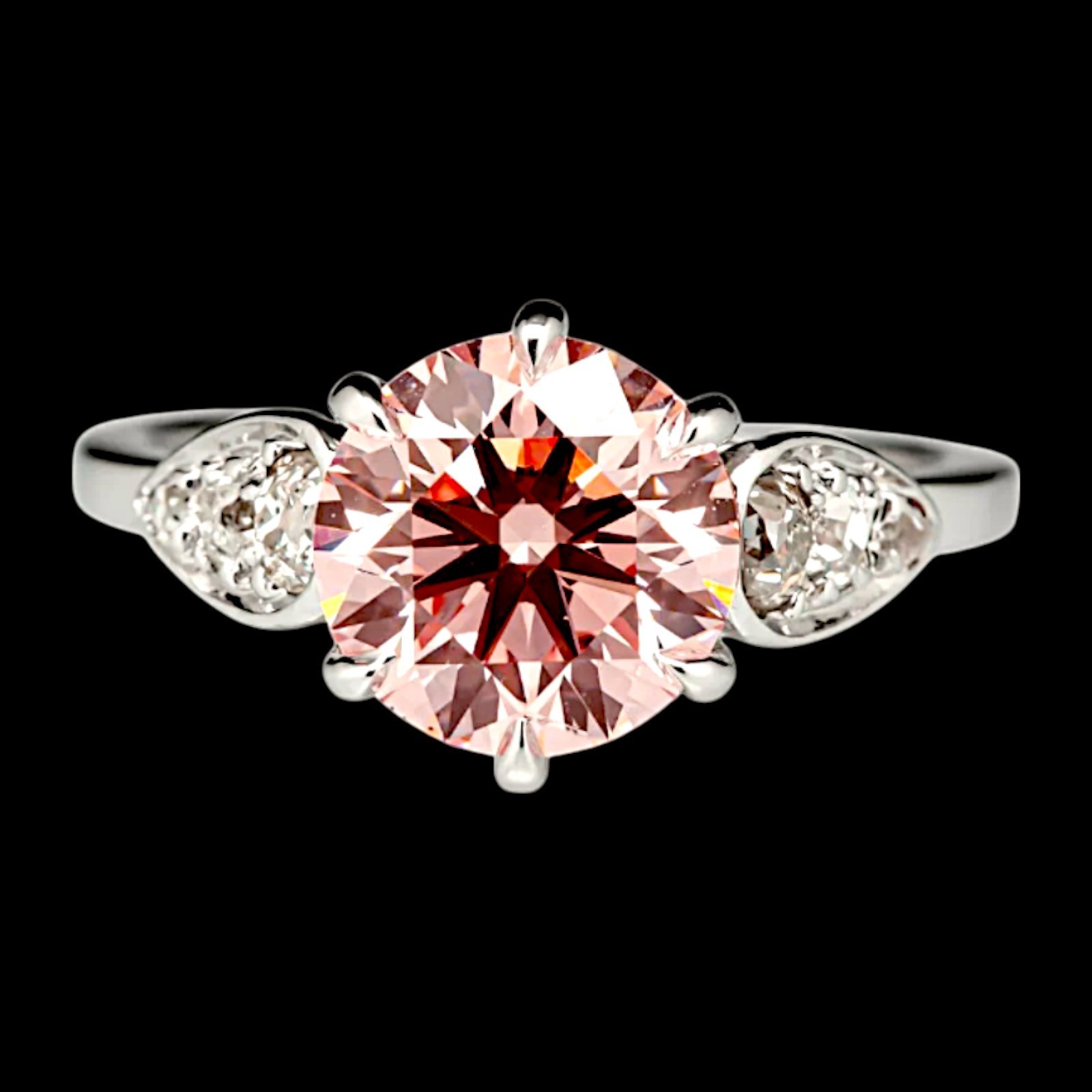 IGI Lab Created Round Cut Fancy Vivid Pink Diamond Ring 3.40 Ct 14k White Gold