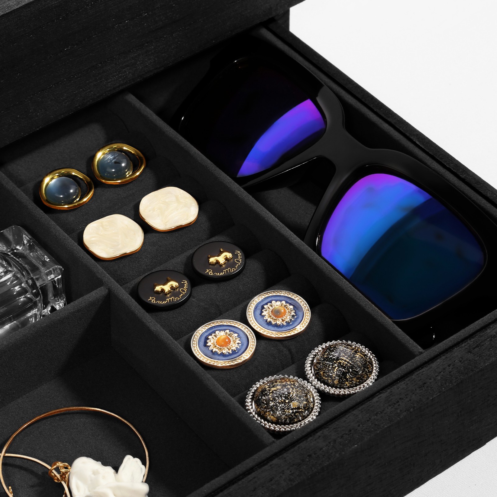 12 Slots Watch Box Organizer Solid Wood Glass Lid Watch Case Jewelry Display Box