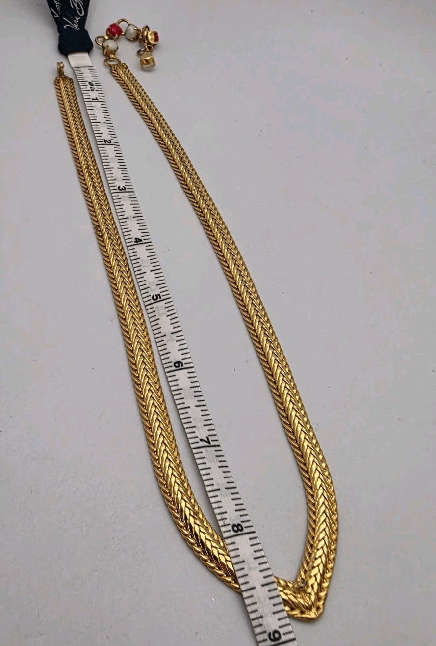 Vtg V Neck Chevron Thick Semi Rigid Chain Necklace Gold Tone 17″ READ 7.8mm