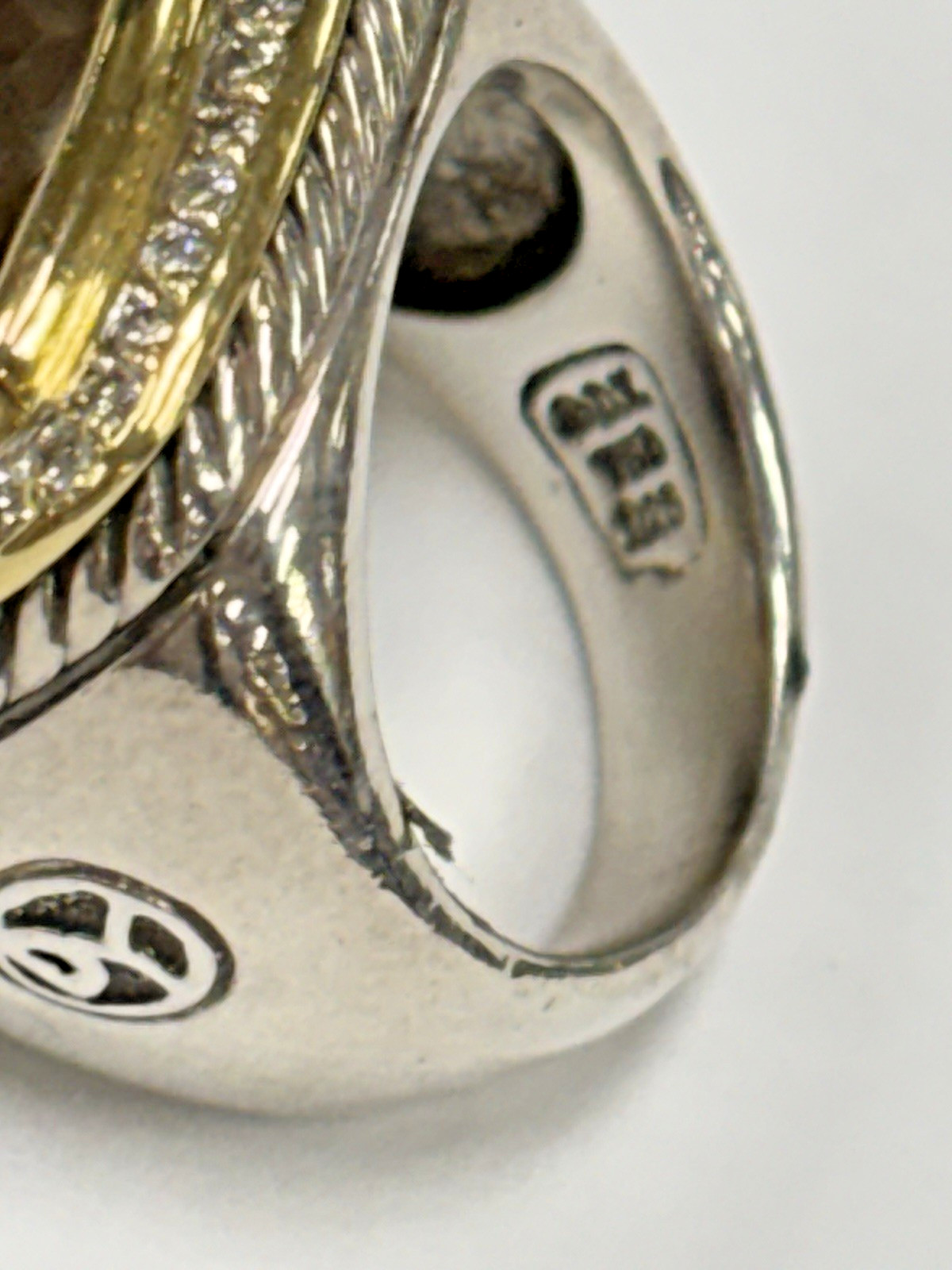 David Yurman Sterling & 18k Smoky Quartz Diamond Albion Ring Size 5