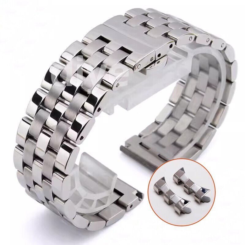 16mm-26mm Straight+Curved End Metal Bracelet Stainless Steel Watch Band Strap