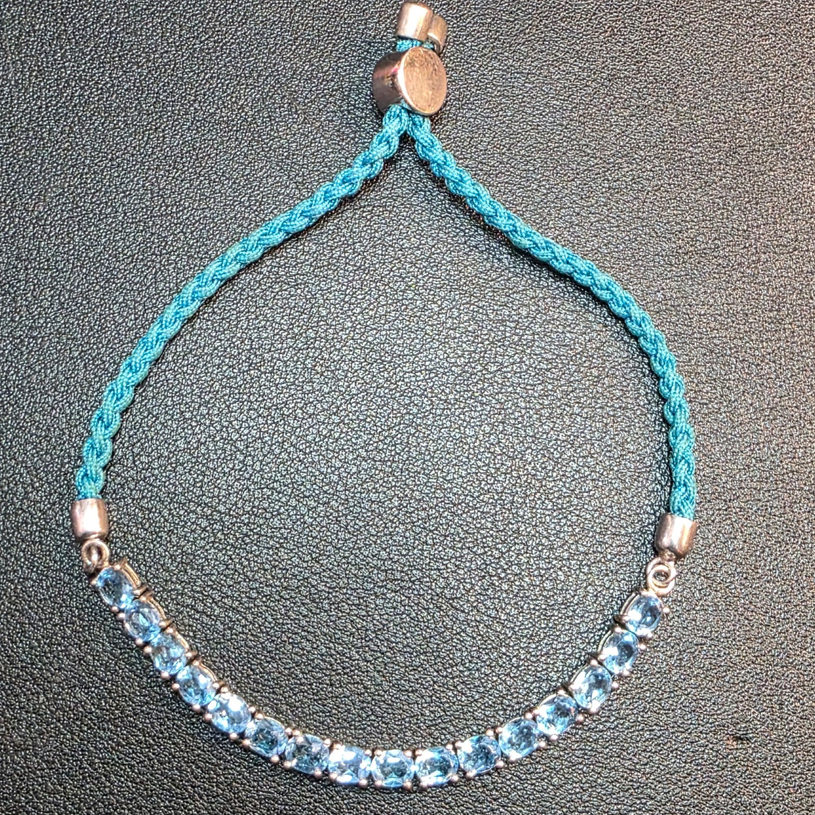 Blue Rhinestone Macrame Cord Adjustable Sliding Knot Bracelet