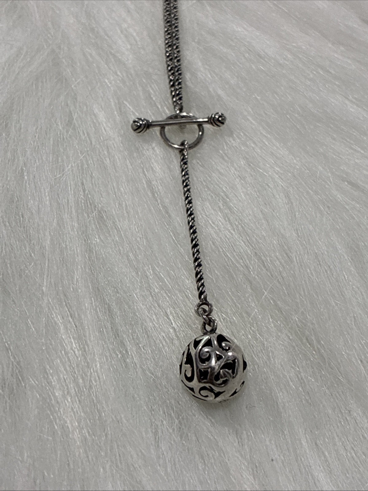 Silpada Oxidized Sterling Silver Lariat Necklace With Thai Filigree Ball 925 TH