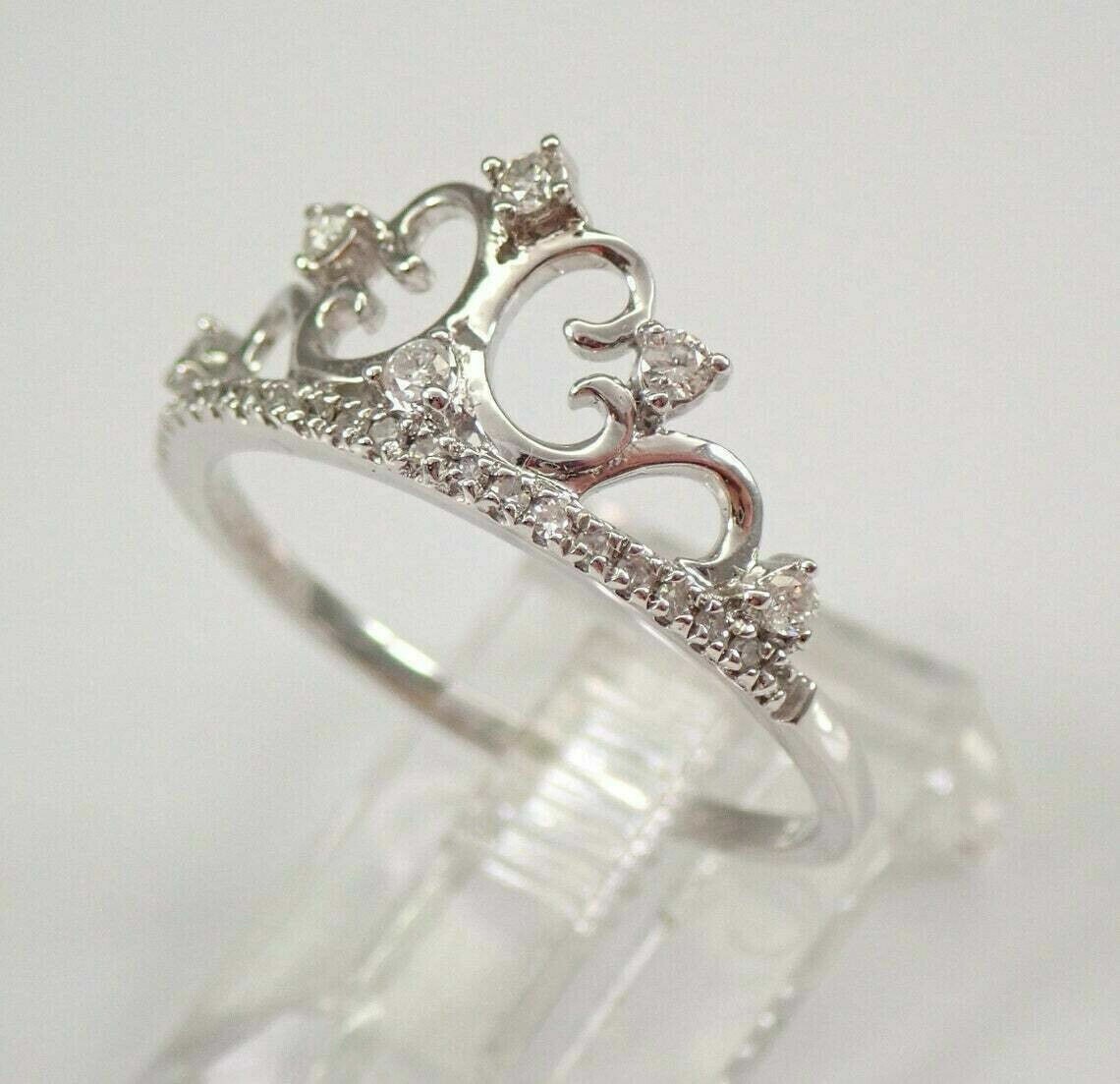 Round Cut Simulated Diamond Gorgeous Crown Engagement Ring 14K White Gold Plated
