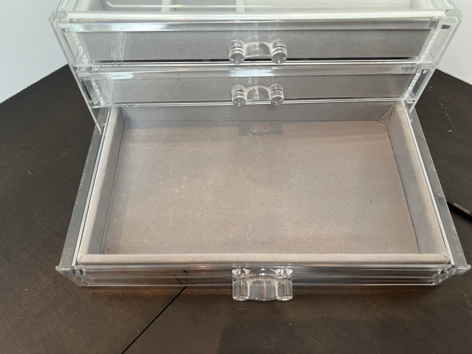 Clear Plastic 3-Drawer Jewelry Organizer, Velvet Lined
